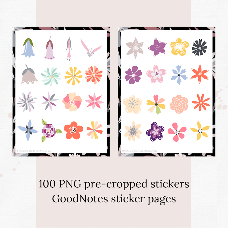 FLOWERS Digital Stickers for Goodnotes, Pre-cropped Digital