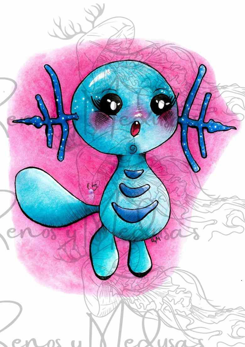 Ilustración Inspirada en Wooper Chibi, Fanart Pokémon PRINTS Y LÁMINAS ...