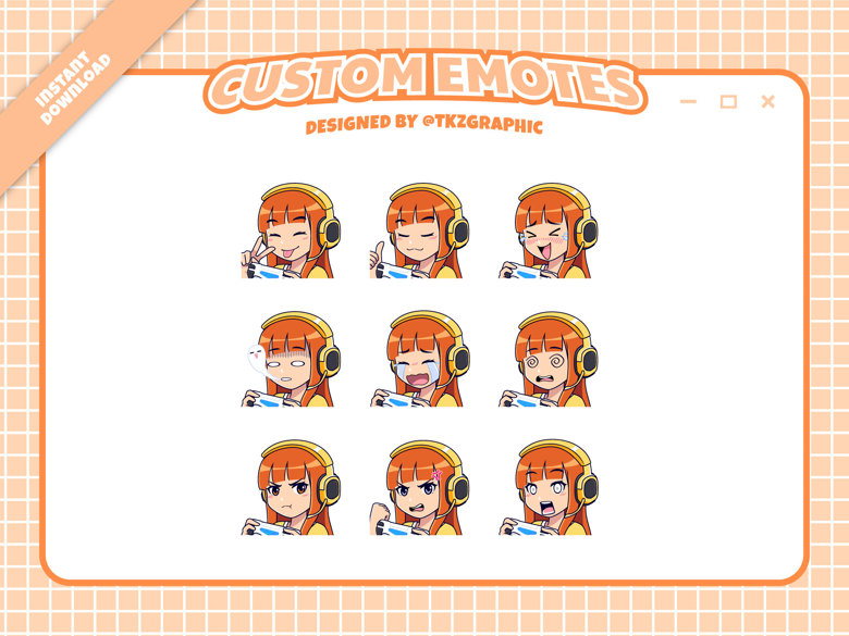 Ginger Hair Gamer Girl - Custom Twitch Emotes - tkzgraphic's Ko-fi Shop ...