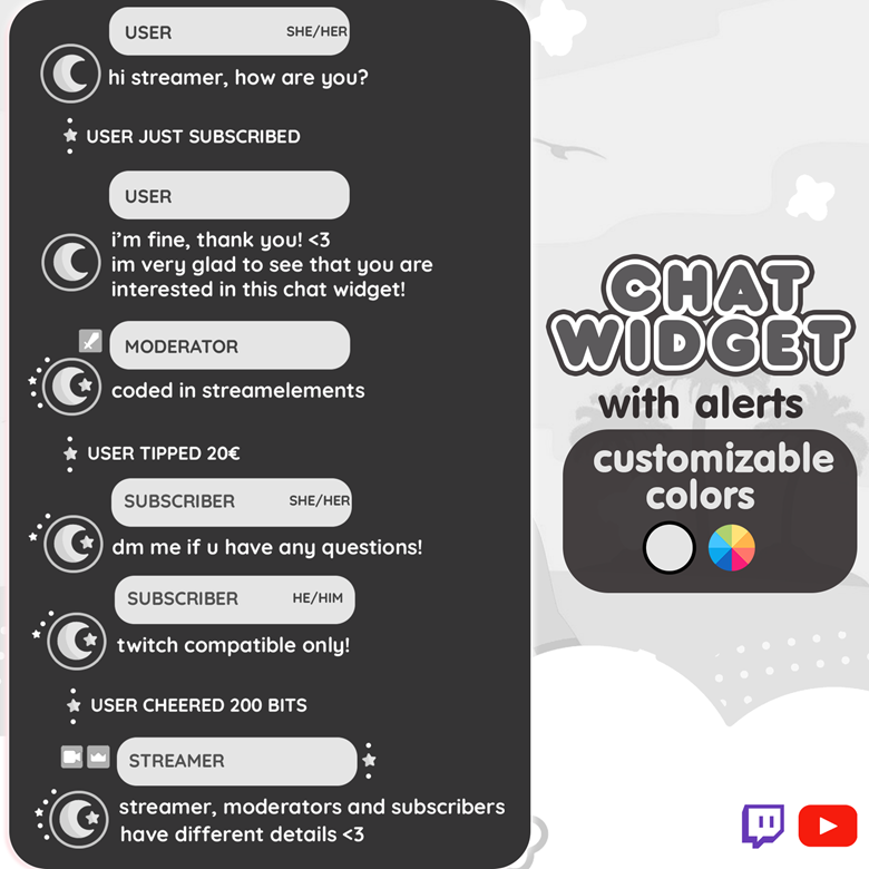 P2U Customizable Chat Widget Moon White Stream Chatbox Cute ...