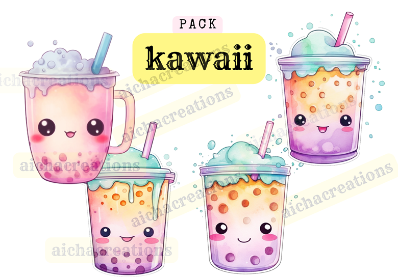 Watercolour Bubble Tea Clipart Kawaii Boba Tea Milk Tea PNG 