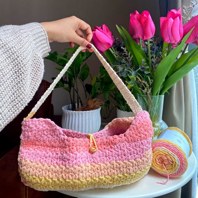 Easy Crochet Bag Pattern, Crochet Baguette Bag Pattern, Crochet Boho Bag, Fleur Bag Pattern