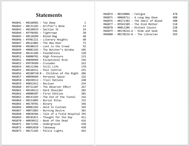 The Magnus Archives Season 2 Typeset for Bookbinding Reagen's Kofi