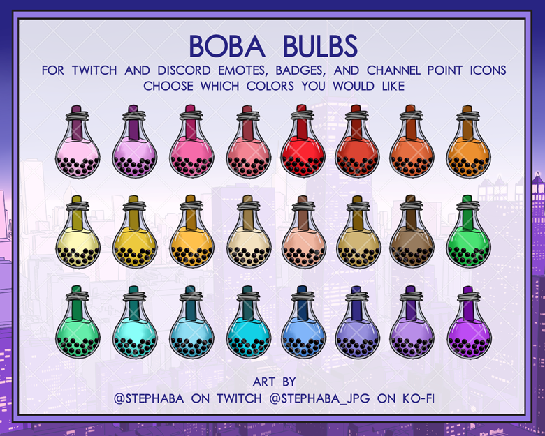Boba bulb emotes badges icons stephaba s ko fi shop ko fi where