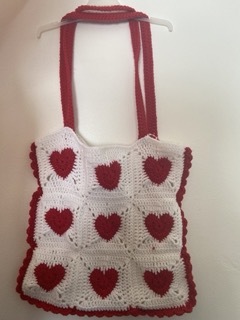 Crochet Heart Tote Bag, Crochet Heart Bag, Crochet Granny Sq