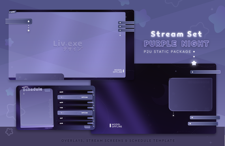 Overlays, Screens & Stream Schedule - Purple Night Stream Set - Liv.exe ...