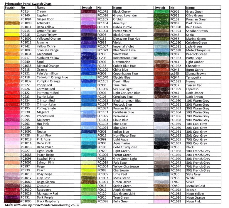 Single Page Prismacolor Swatch Chart - Rachel Henderson Colouring's Ko ...