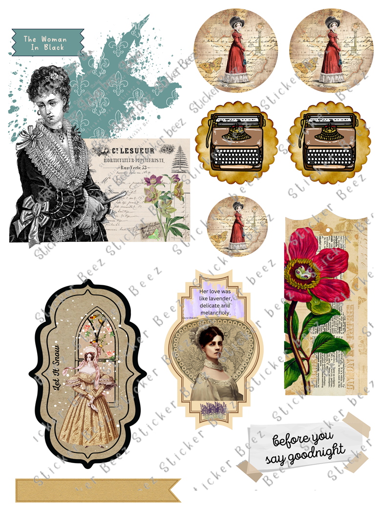 Digital Collage Sheet Pretty in Brown Images Instant Download, PNG Included  Vintage Images, Vintage Clip Art Ephemera Junk Journal Scrapbook 