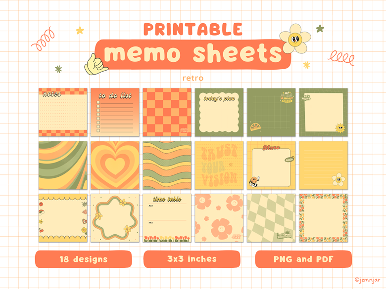 Printable Stationery | Retro-themed Memo Sheets | Instant Download ...