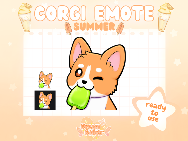 Cute Corgi Dog Emote Summer Popsicle | Twitch Discord YouTube Streaming ...