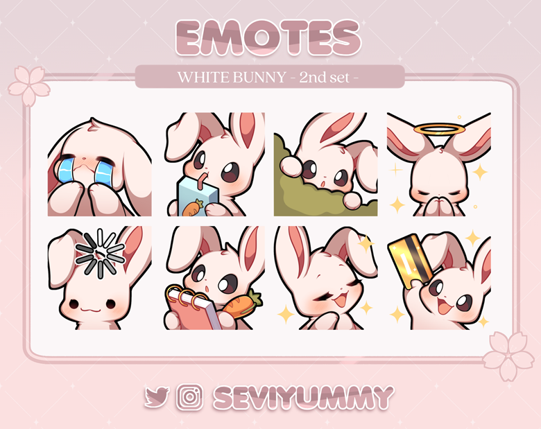 Cute white Bunny Emotes (Twitch/Discord) - Kawaii - Rabbit - Usagi ...