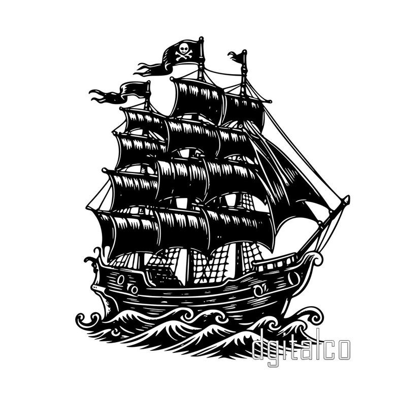 Pirate Ship Vector Tattoo by Hand Drawing. Stock Vector - Illustration of  pirates, frigate: 144830374