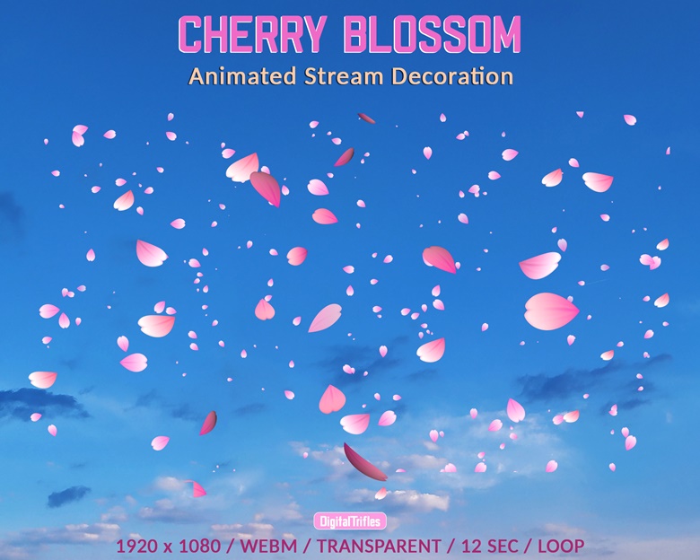 Cherry Blossom Stream Overlay, Pink Sakura Petals Animated Twitch