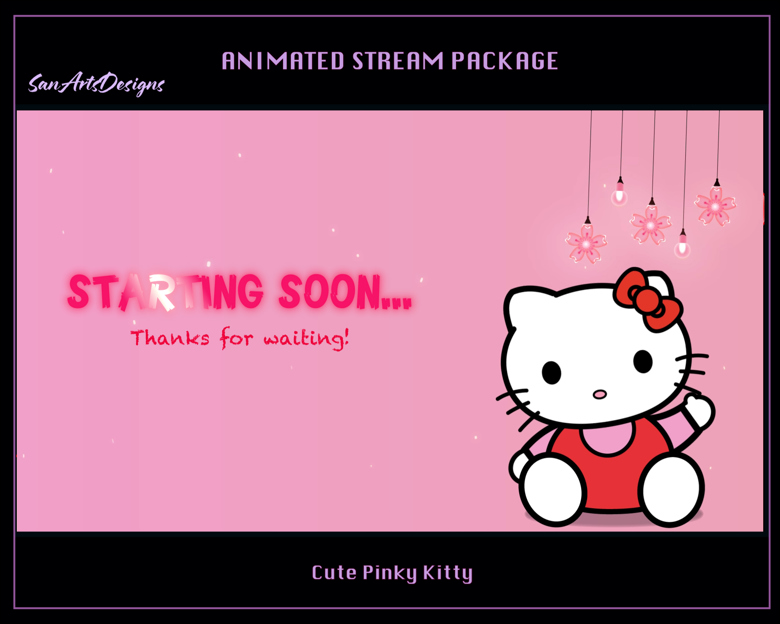 Cute Pinky Hello Kitty Stream Overlay Bundle for Streamers, OBS ...