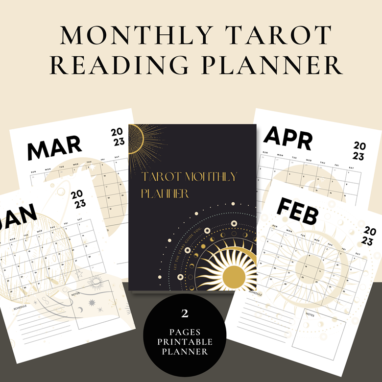 Tarot monthly planner Minimalist simple 12 month calendar Instant ...