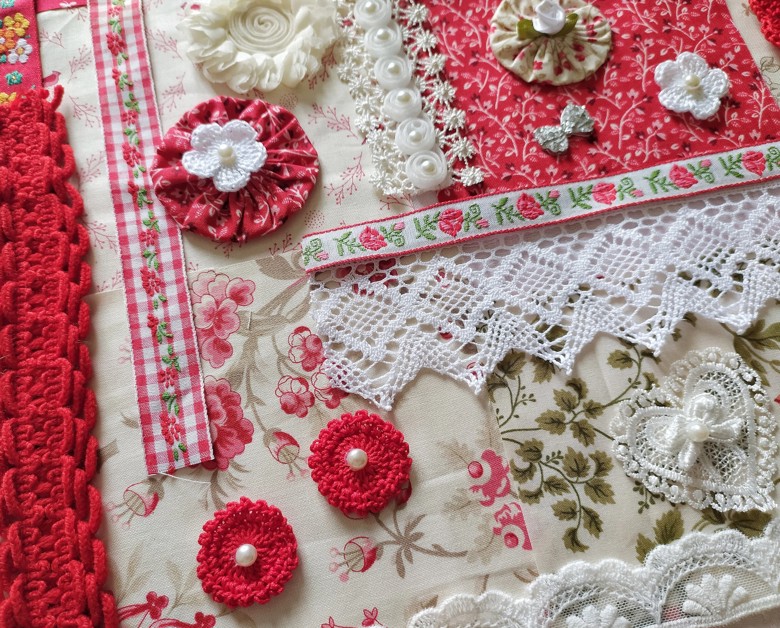Slow stitch kit ispiration red and white color junk journal kit