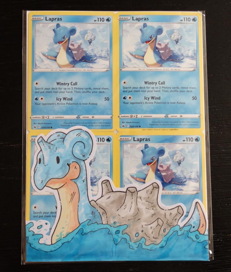 Lapras Original Art backed by Pokémon Cards 5x7in Handmade Poster Wall ...