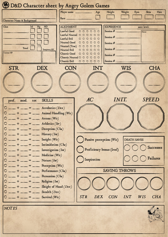 DnD 5e character sheet form fillable - Angry Golem Games's Ko-fi Shop ...