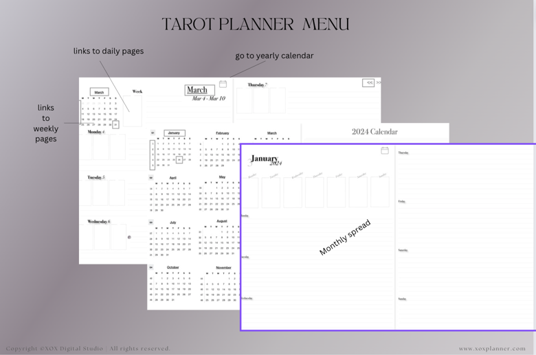 2024 Tarot Planner (3 card) Digital - XOX Digital Studio's Ko-fi