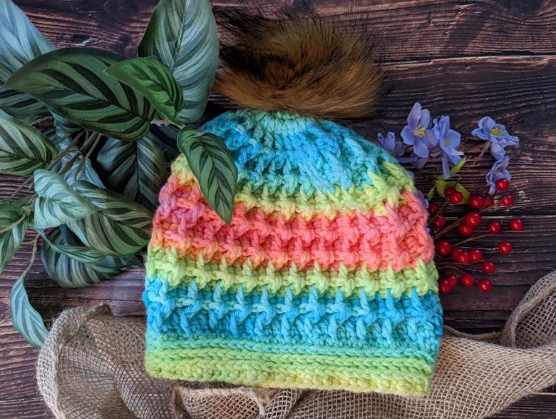 Neon Knitted Faux Fur Pom Hat