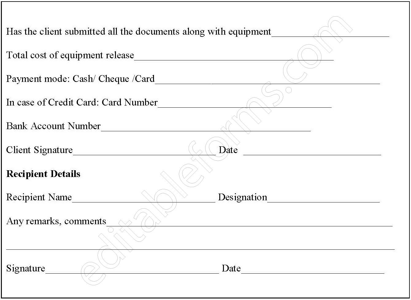 Equipment Release Fillable Pdf Form - Editable Forms's Ko-fi Shop - Ko 