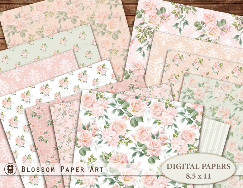 Rose Digital Paper, Floral Scrapbook Paper, Shabby Roses Collage Sheet ...