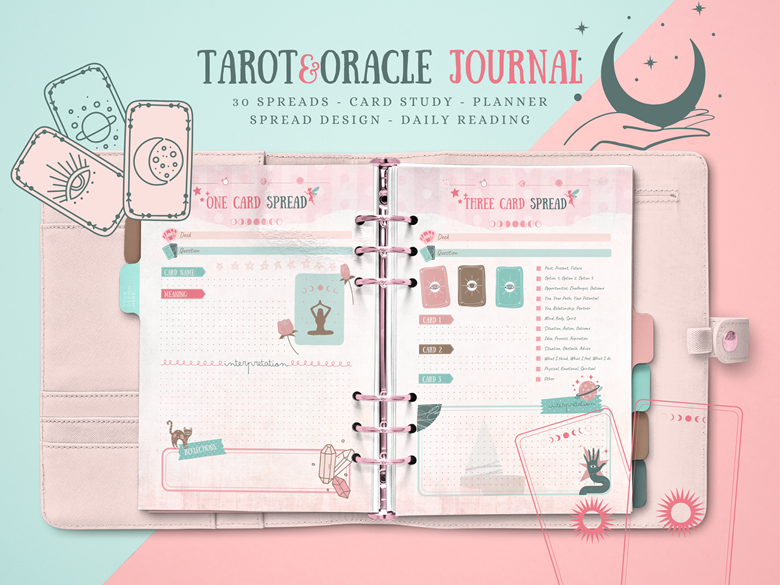 Pink Tarot Journal Printable, Oracle Card Journal PDF, Tarot