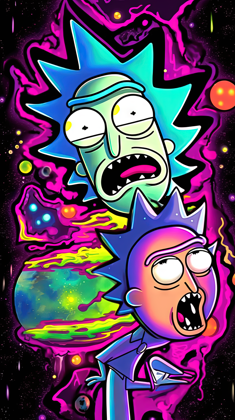 Rick and Morty, colorful, moon, rainbow, space, trippy, HD phone