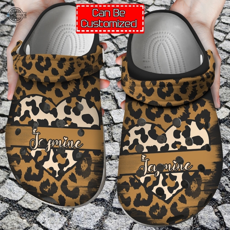 Personalized Valentine Love Heart Leopard Clog Shoes Classic Valentine ...