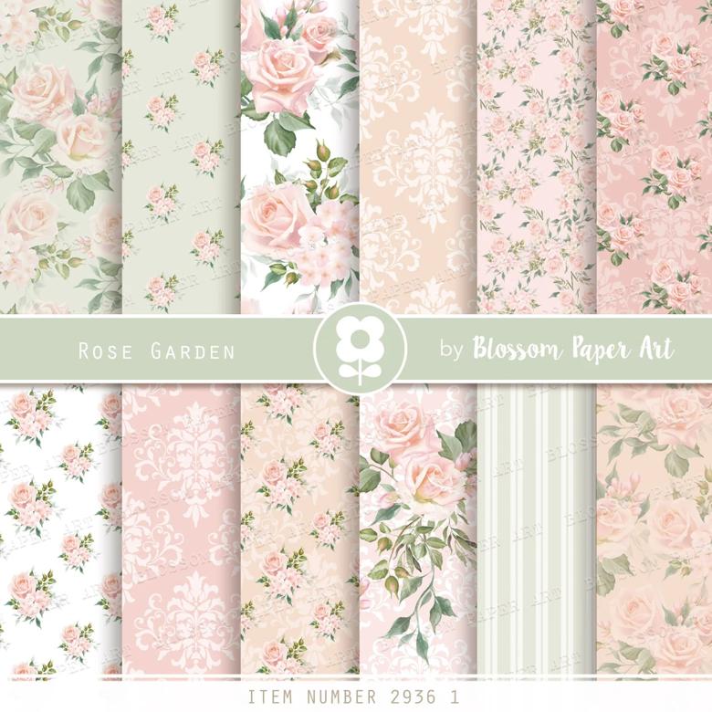 Shabby Digital Paper, Pink Digital Paper, Floral Collage Sheet, Floral ...