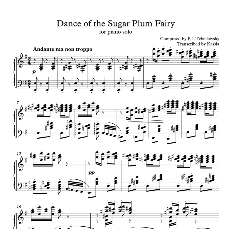 [sheet Music] Tchaikovsky Dance Of The Sugar Plum Fairy Nutcracker Piano Solo Sheet Music