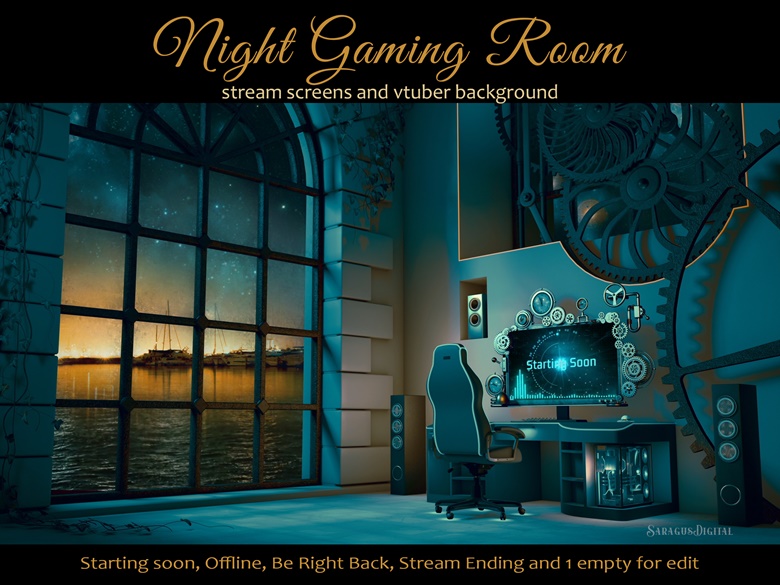 Gaming RoomTwitch Overlay, Animated Stream Screens, Starting Soon