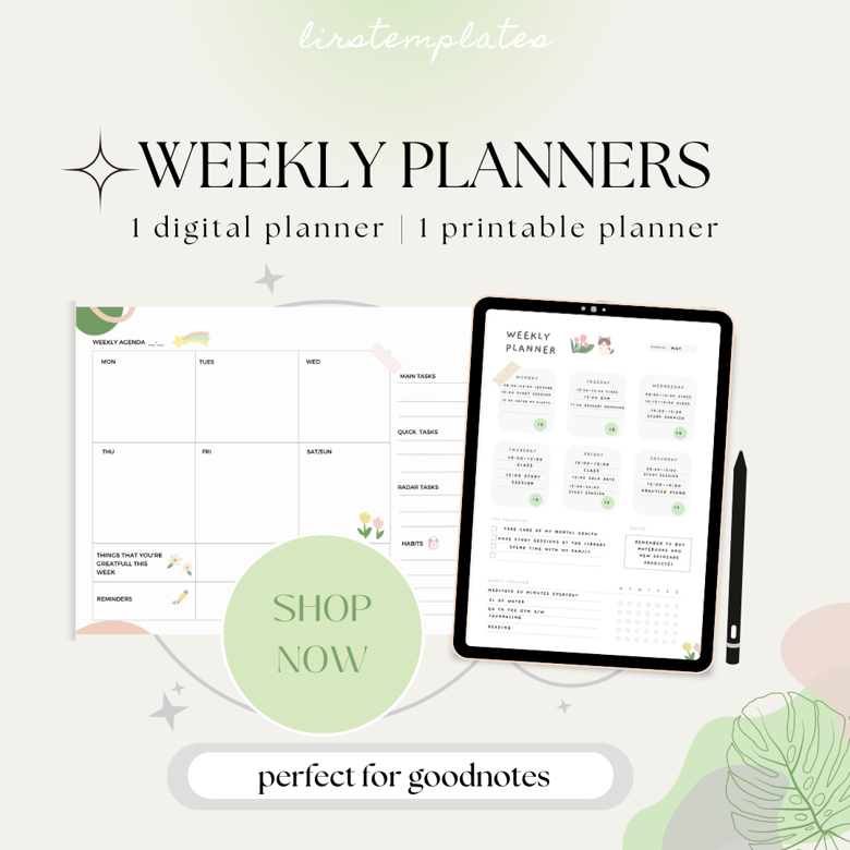 weekly planners: 1 digital and 1 printable - ゅ lir 's Ko-fi Shop - Ko ...