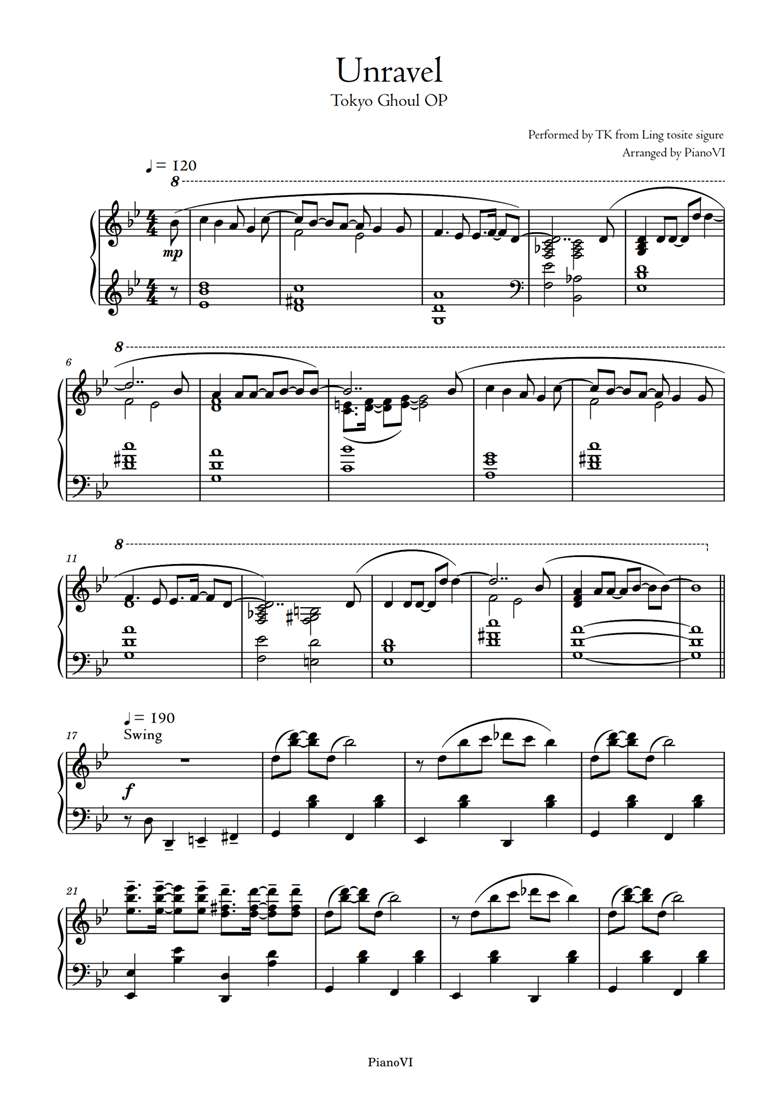 Play Unravel (Tokyo Ghoul) Music Sheet