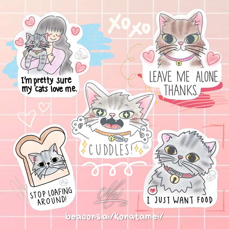 Cat Stickers, Cats with Food Stickers, Stickers with cats