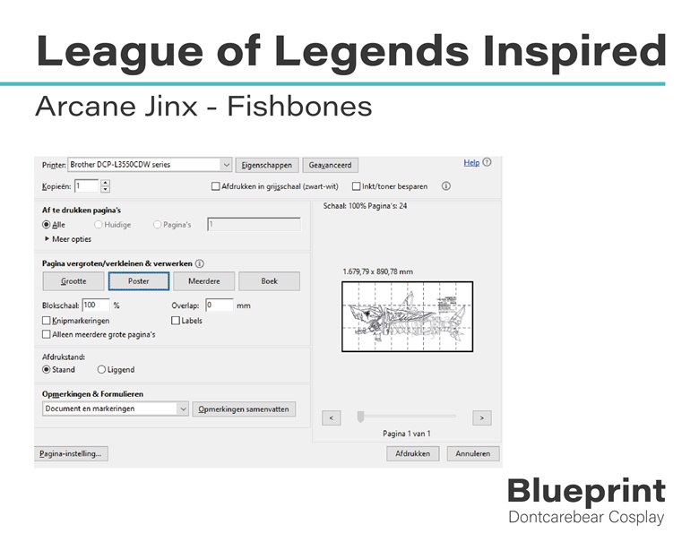 Jinx Arcane Fishbones Cosplay Blueprint and Instruction Guide -   Portugal