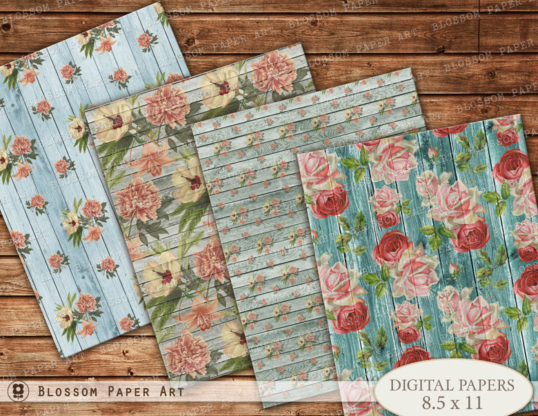 Digital Paper, Vintage Wood Texture Scrapbook Paper, 8,5x11 Sheets ...