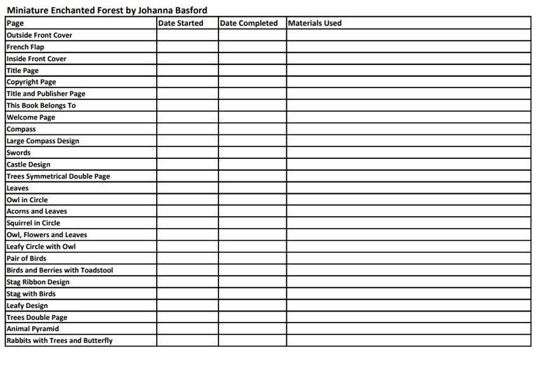 Colouring Book Index Sheet - Miniature Enchanted Forest by Johanna ...