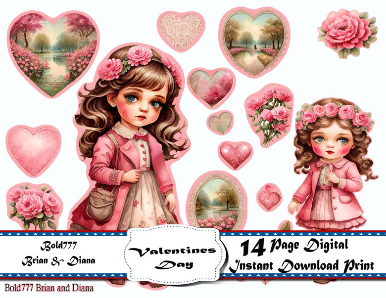 Valentine's Day DIGITAL 14 PAGES of Junk journal DIGITAL instant 