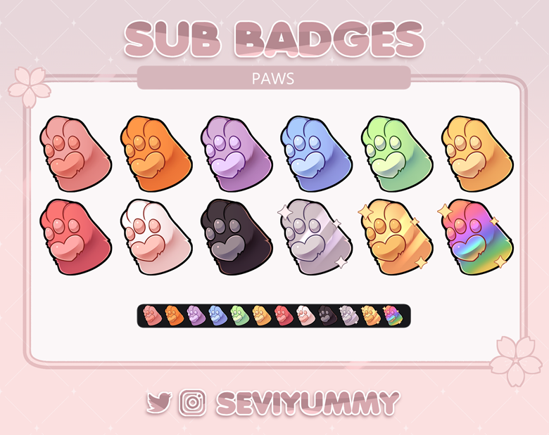 12 Twitch Sub Badges | Paw | Animal | Pretty | Kawaii | Cute | Stream ...