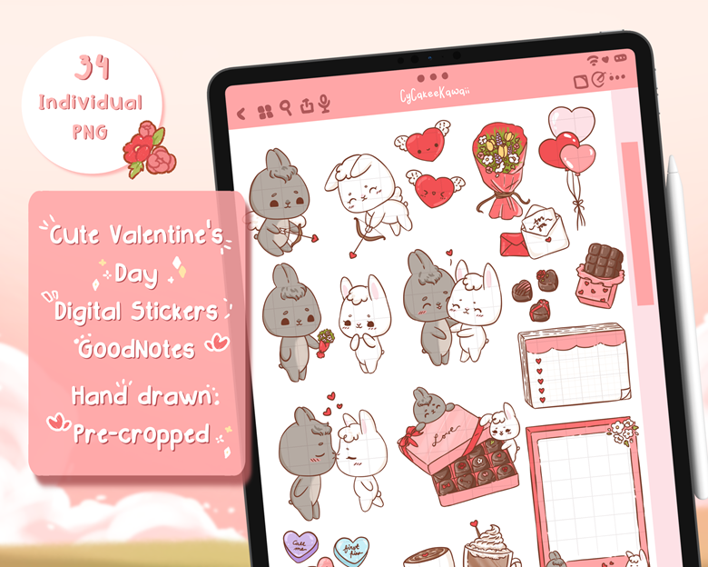 February Stickers Digital Stickers Valentine Stickers Goodnotes