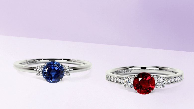 Three Stone Sapphire and Ruby Rings