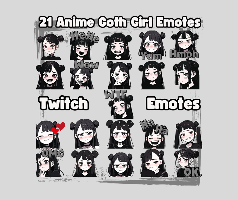 Set of 21 Goth Girls Gothic Twitch Emotes, twitch sub emotes, cool ...