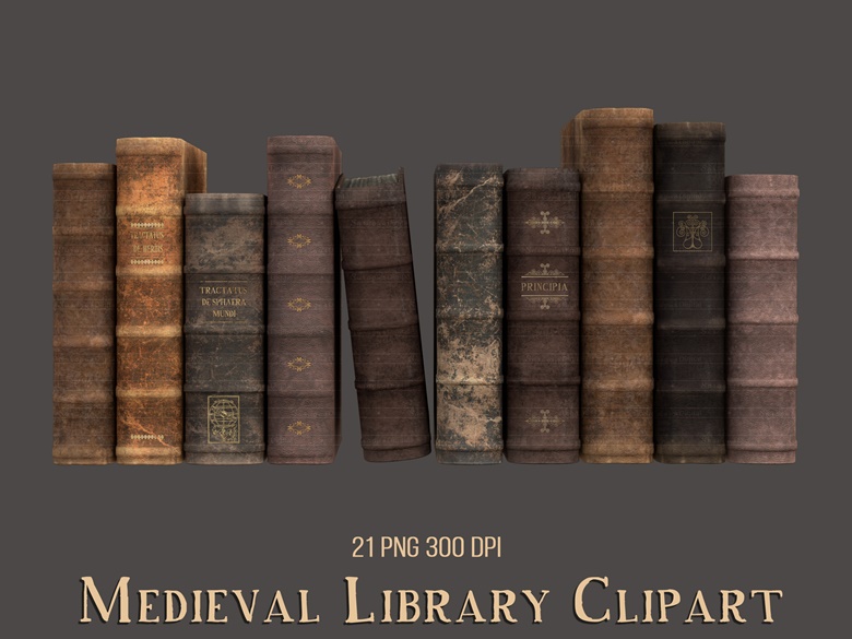 Old Books, Vintage Bookshelf, Bookcase, Virtual Medieval Library, Clipart,  3D, PNG, Transparent Background, Twitch Assets - SaragusDigital's Ko-fi