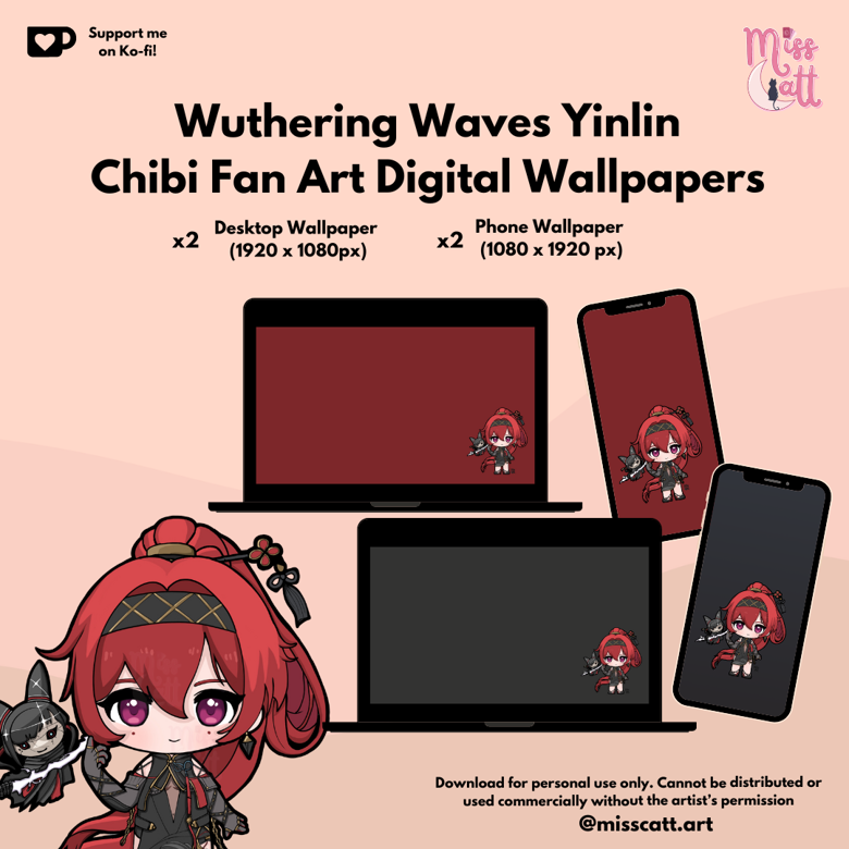 Wuthering Waves Yinlin Chibi Fan Art Wallpapers - MissCatt's Ko-fi Shop ...