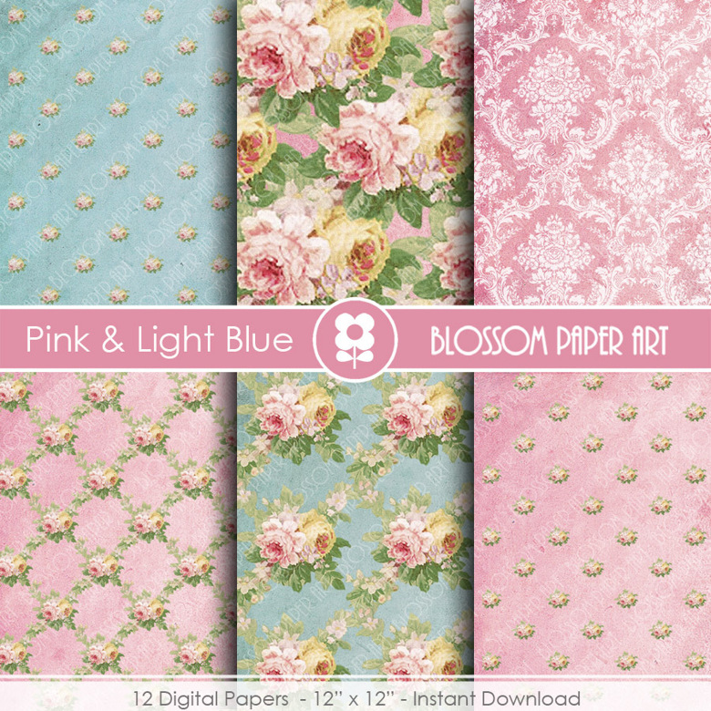 Digital Scrapbook Paper - Pink Shabby Chic Floral