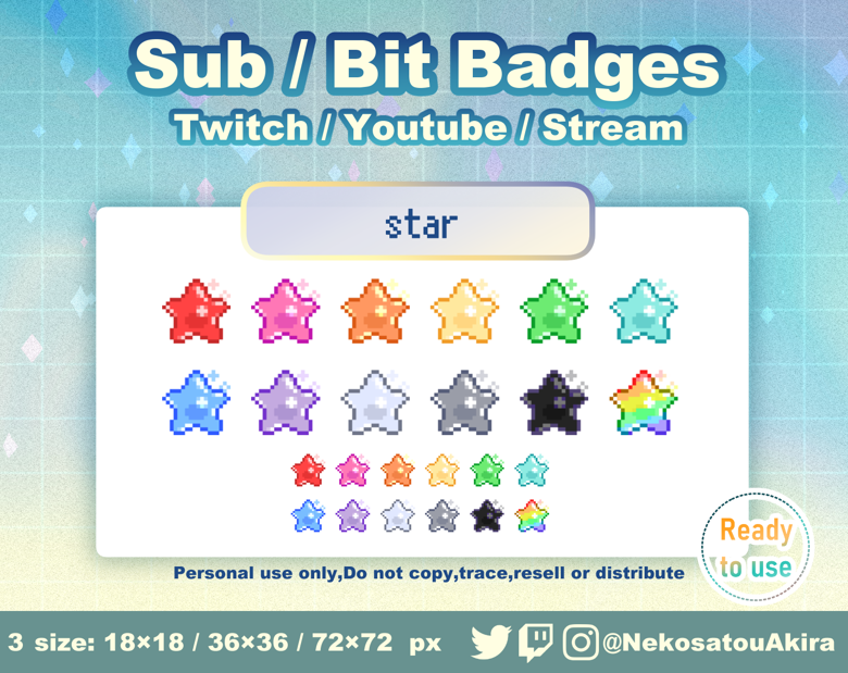 [pixel art ver]Star badges -* Twitch Sub Badges x12 - Bit Badges / Cute ...