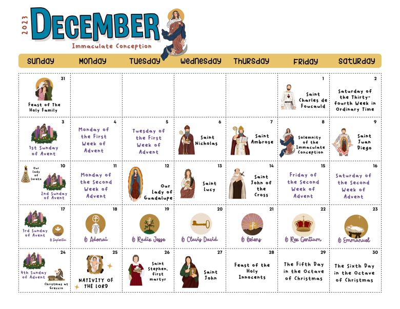 December Liturgical Calendar 2023 - Carissimae Dei's Ko-fi Shop - Ko-fi ...