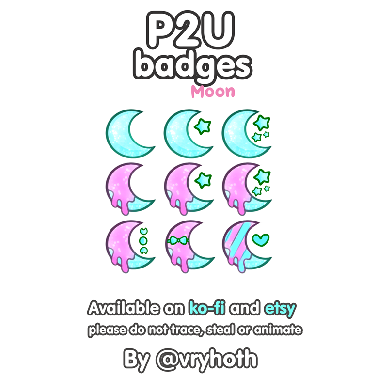 P2u Moon Pink Blue Turquoise Soft Sub Bit Badge Cute Shiny Twitch Subbit Badges Kawaii