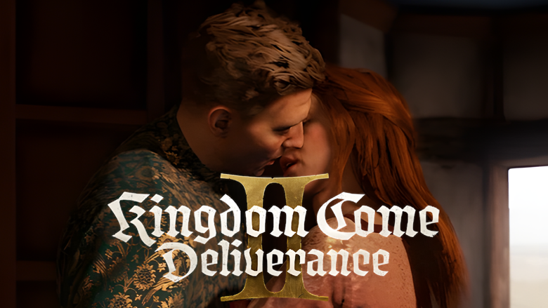 Das Bild zeigt zwei Videospiel-Charaktere in historischer Kleidung. Ihre Gesichter sind verdeckt. Der Text “Kingdom Come Deliverance II” ist zu sehen.